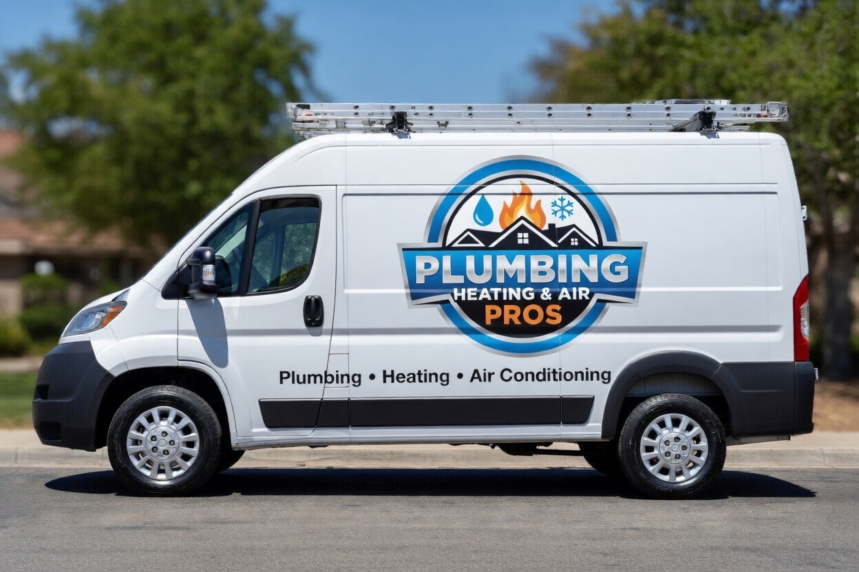 Local plumbing heating and air service van serving San Dimas